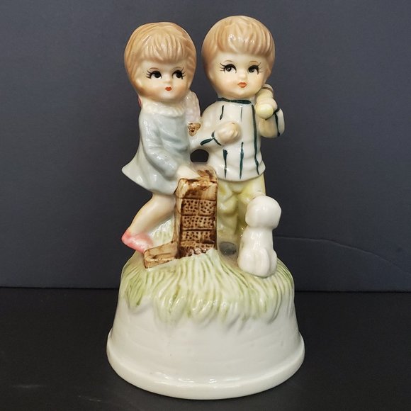 Vintage Other - VINTAGE Porcelain Music Box Works | Taiwan | Boy Girl Kids Dog Baseball Playing